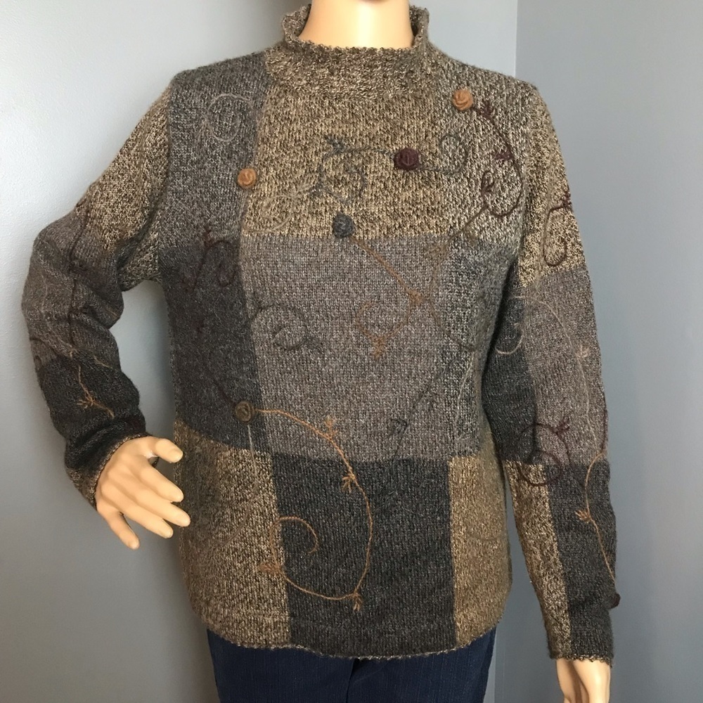 Vintage Wool Sweater – Alpaca & Sheep Wool – Mock Turtleneck – Brown – Fits Like